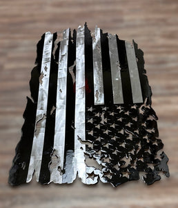 Metal American Flag - Black Tattered Vertical